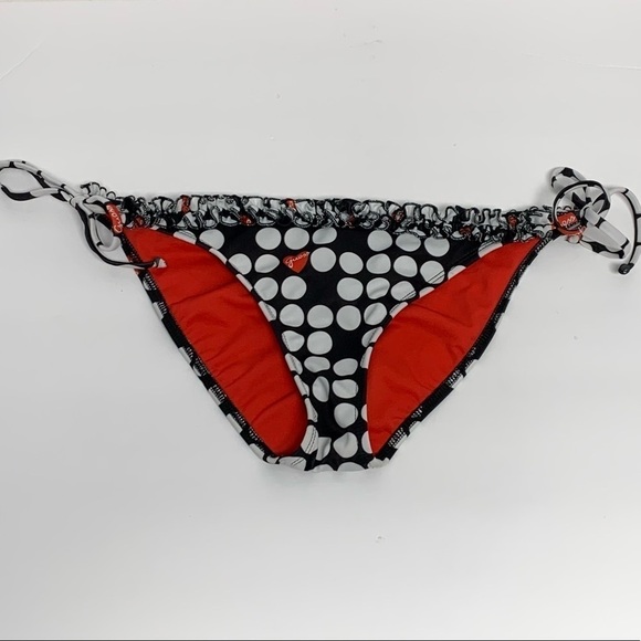 Guess USA | Size L | Black/White Polka Dot Ruffle String Bikini Swim Bottom - Picture 1 of 11